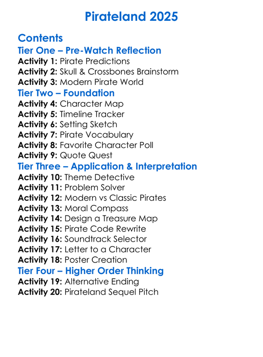 Pirateland 2025 Worksheet Activity Booklet