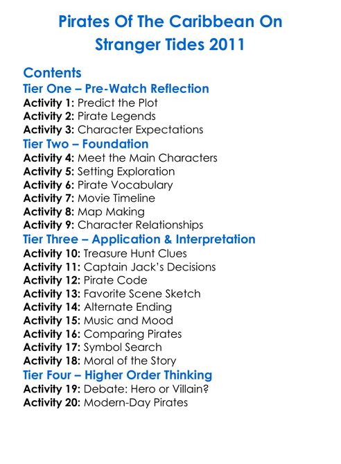 Pirates Of The Caribbean On Stranger Tides 2011 Worksheet Activity Booklet