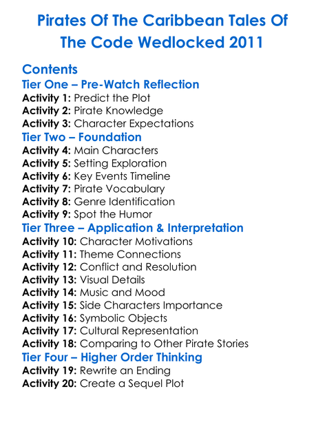 Pirates Of The Caribbean Tales Of The Code Wedlocked 2011 Worksheet Activity Booklet