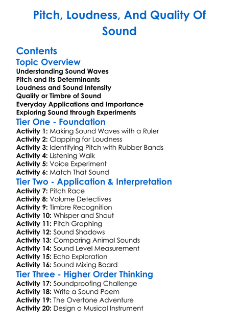 Pitch Loudness And Quality Of Sound Worksheet Activity Booklet