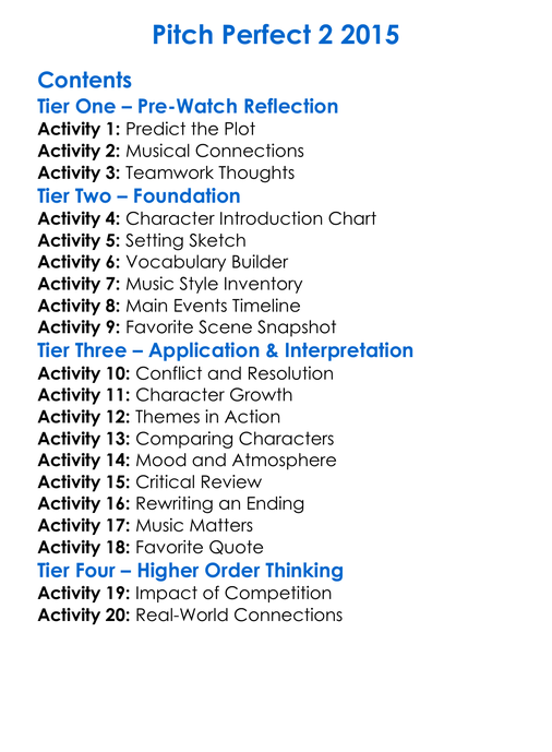Pitch Perfect 2 2015 Worksheet Activity Booklet