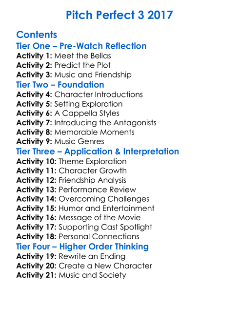 Pitch Perfect 3 2017 Worksheet Activity Booklet