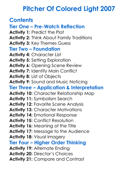 Pitcher Of Colored Light 2007 Worksheet Activity Booklet