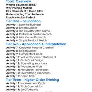 Pitching A Business Idea Worksheet Activity Booklet