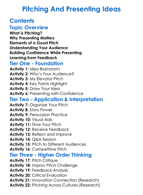 Pitching And Presenting Ideas Worksheet Activity Booklet