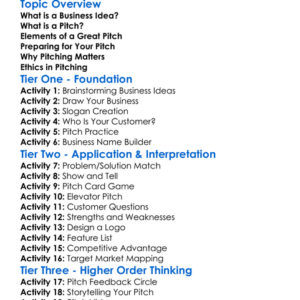 Pitching Business Ideas Worksheet Activity Booklet