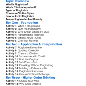 Plagiarism And Citation Worksheet Activity Booklet