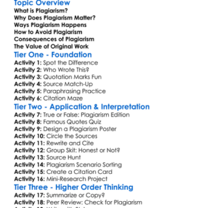 Plagiarism Awareness Worksheet Activity Booklet