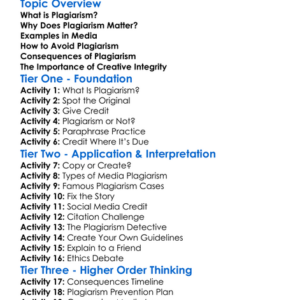 Plagiarism In Media Worksheet Activity Booklet