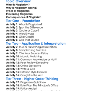 Plagiarism Worksheet Activity Booklet