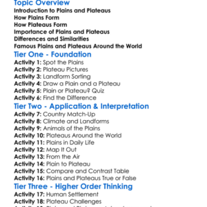 Plains And Plateaus Worksheet Activity Booklet
