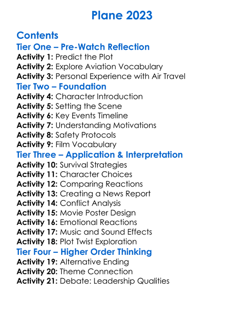 Plane 2023 Worksheet Activity Booklet