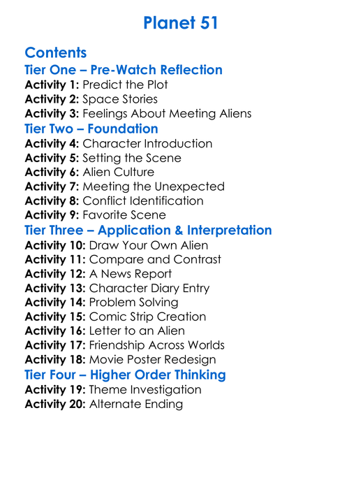 Planet 51 Worksheet Activity Booklet