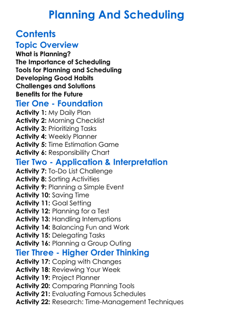 Planning And Scheduling Worksheet Activity Booklet