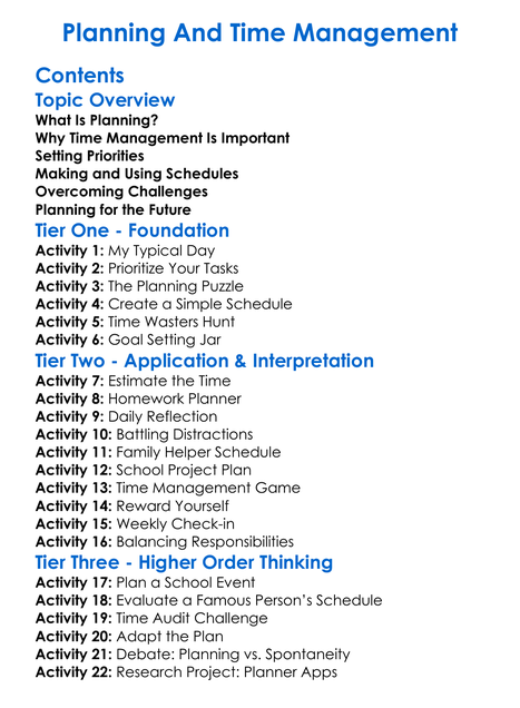 Planning And Time Management Worksheet Activity Booklet