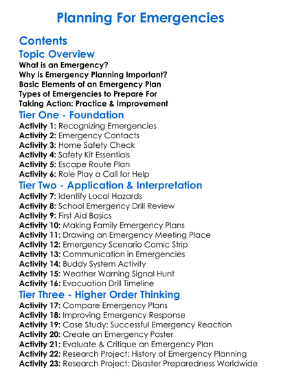 Planning For Emergencies Worksheet Activity Booklet
