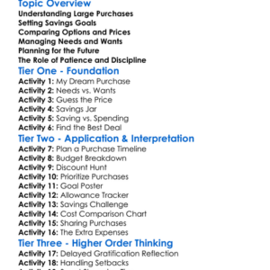 Planning For Large Purchases Worksheet Activity Booklet