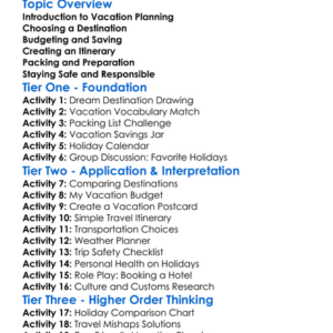 Planning For Vacations And Holidays Worksheet Activity Booklet