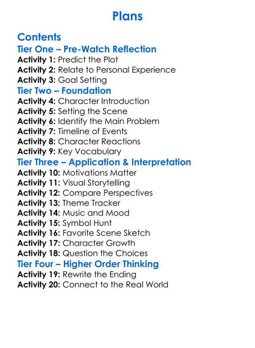 Plans Worksheet Activity Booklet