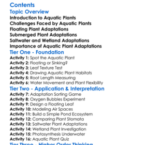 Plant Adaptations To Aquatic Environments Worksheet Activity Booklet