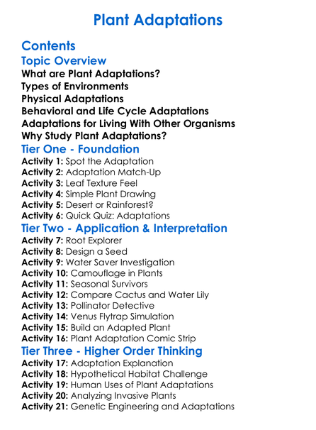 Plant Adaptations Worksheet Activity Booklet