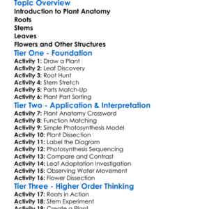 Plant Anatomy Basics Worksheet Activity Booklet