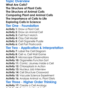 Plant And Animal Cells Worksheet Activity Booklet