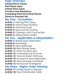 Plant And Animal Tissue Types Worksheet Activity Booklet