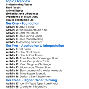 Plant And Animal Tissues Worksheet Activity Booklet