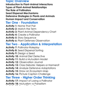 Plant-Animal Interactions Worksheet Activity Booklet