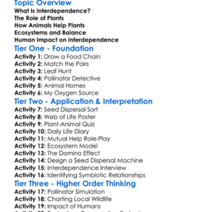 Plant-Animal Interdependence Worksheet Activity Booklet