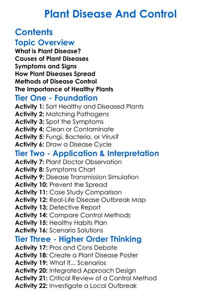 Plant Disease And Control Worksheet Activity Booklet