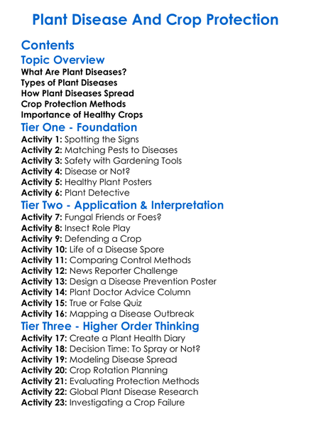 Plant Disease And Crop Protection Worksheet Activity Booklet