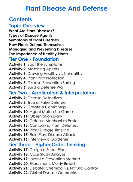 Plant Disease And Defense Worksheet Activity Booklet