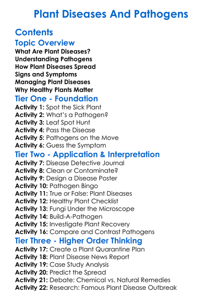 Plant Diseases And Pathogens Worksheet Activity Booklet