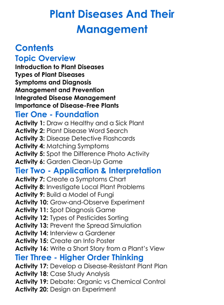 Plant Diseases And Their Management Worksheet Activity Booklet