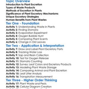 Plant Excretory Mechanisms Worksheet Activity Booklet