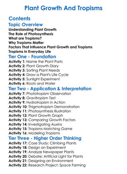 Plant Growth And Tropisms Worksheet Activity Booklet