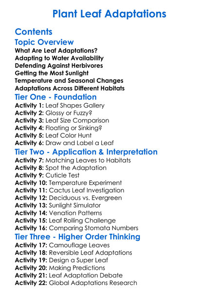 Plant Leaf Adaptations Worksheet Activity Booklet