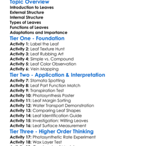 Plant Leaf Structure Worksheet Activity Booklet