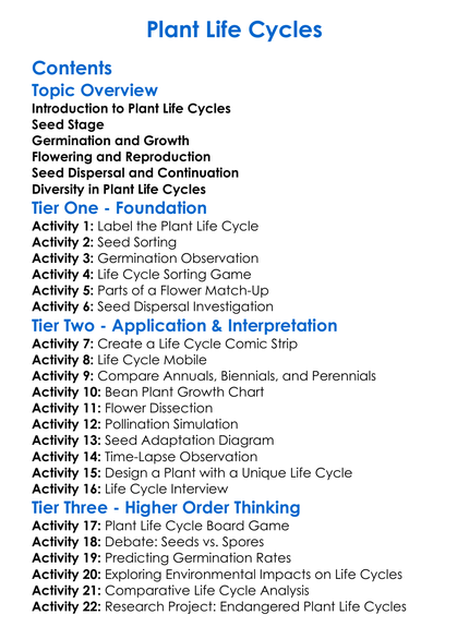 Plant Life Cycles Worksheet Activity Booklet