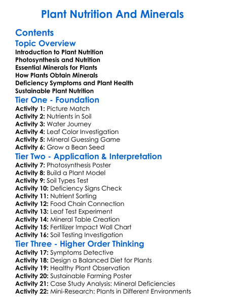 Plant Nutrition And Minerals Worksheet Activity Booklet