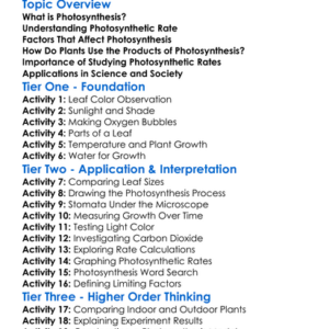 Plant Photosynthetic Rates Worksheet Activity Booklet