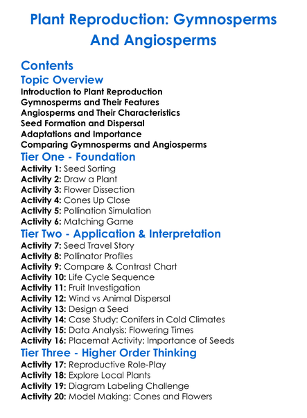 Plant Reproduction Gymnosperms And Angiosperms Worksheet Activity Booklet