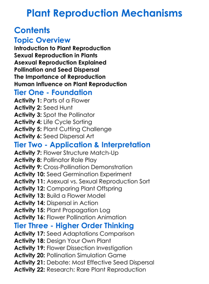 Plant Reproduction Mechanisms Worksheet Activity Booklet