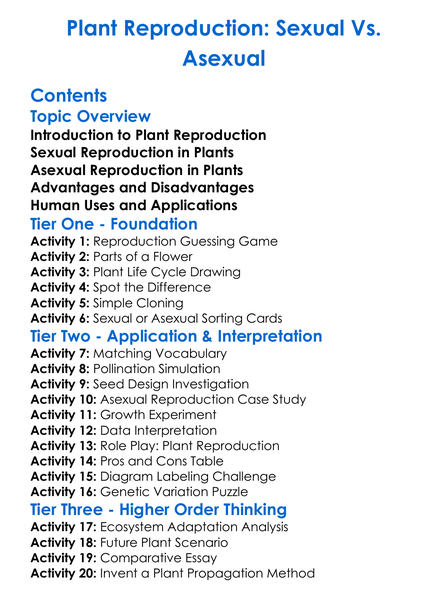 Plant Reproduction Sexual Vs Asexual Worksheet Activity Booklet