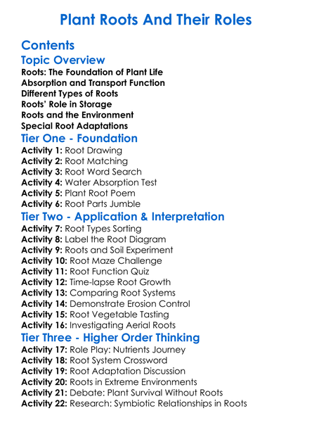Plant Roots And Their Roles Worksheet Activity Booklet