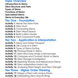 Plant Stem Structure Worksheet Activity Booklet