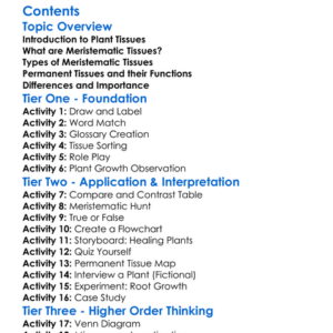 Plant Tissues Meristematic And Permanent Worksheet Activity Booklet