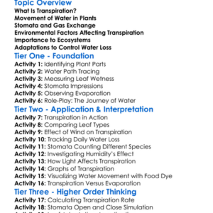 Plant Transpiration Worksheet Activity Booklet
